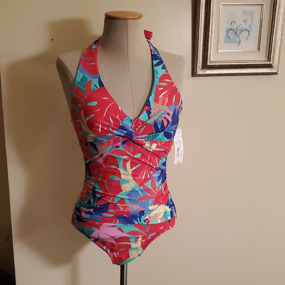 LIZ CLAIBORNE Tropical Print One Piece Swimsuit